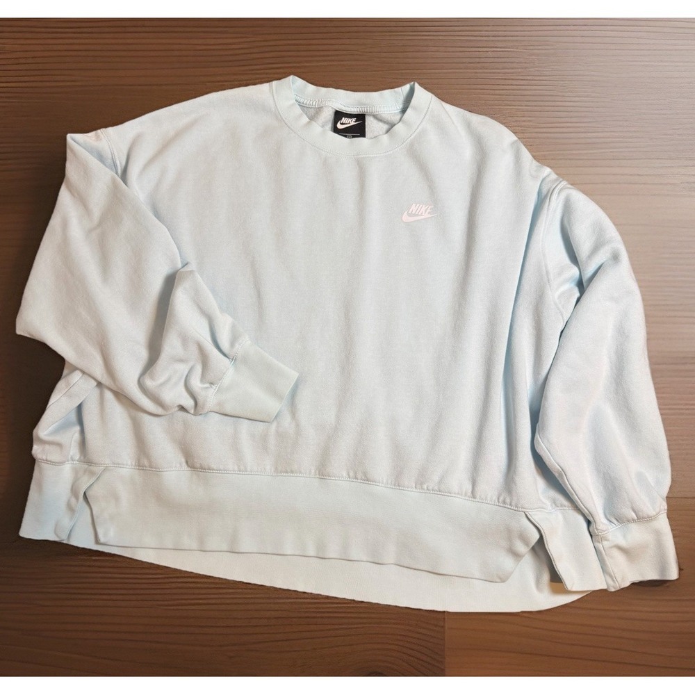 Nike Sweatshirt Womens 2X Sky Blue Crewneck Fleece Logo Oversized Pullover